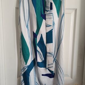 Diarrablu White Skirt with Teal & Navy Geometric Print